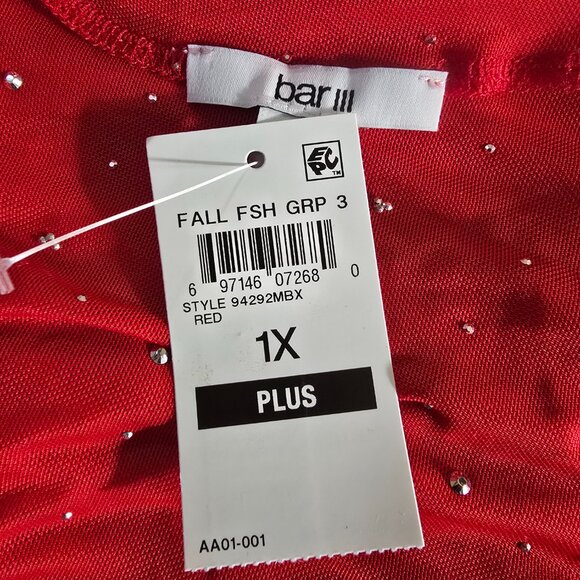 Bar III Trendy Plus Embellished Off-Shoulder Mesh Red Top 1X NWT - Picture 6 of 7